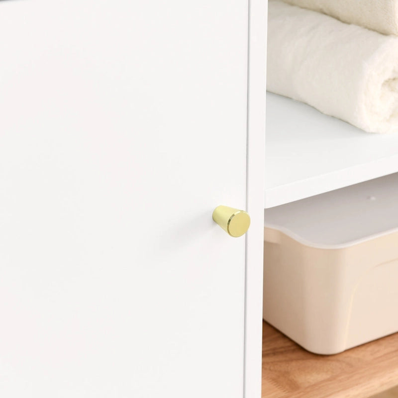 Meuble de rangement chêne naturel et blocs de couleur blanc cassé, meuble bas à étagère ouverte