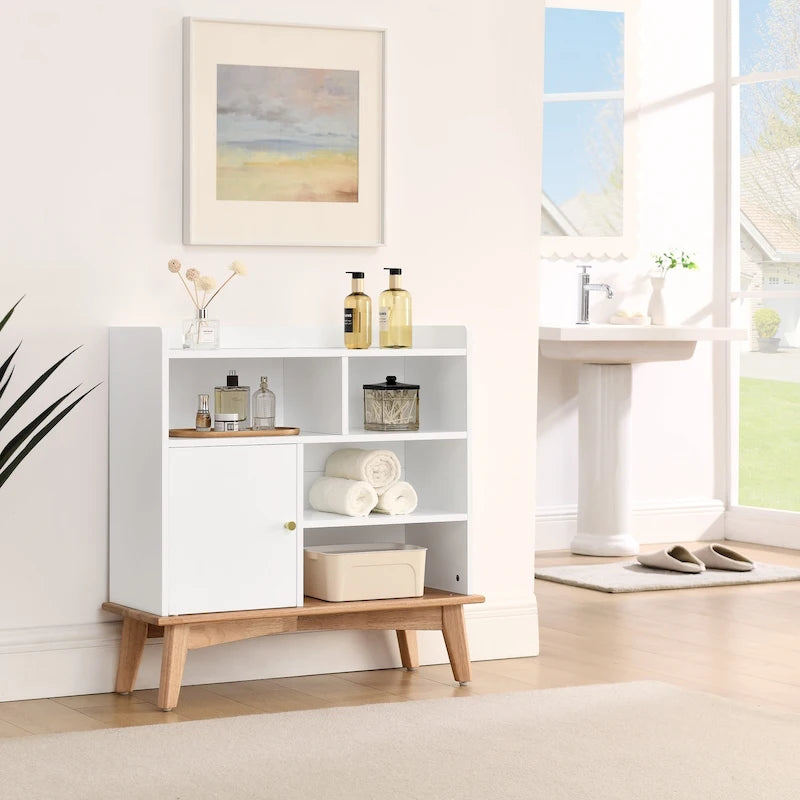 Meuble de rangement Color-Block, pieds en bois massif, 5 étagères, montage simple