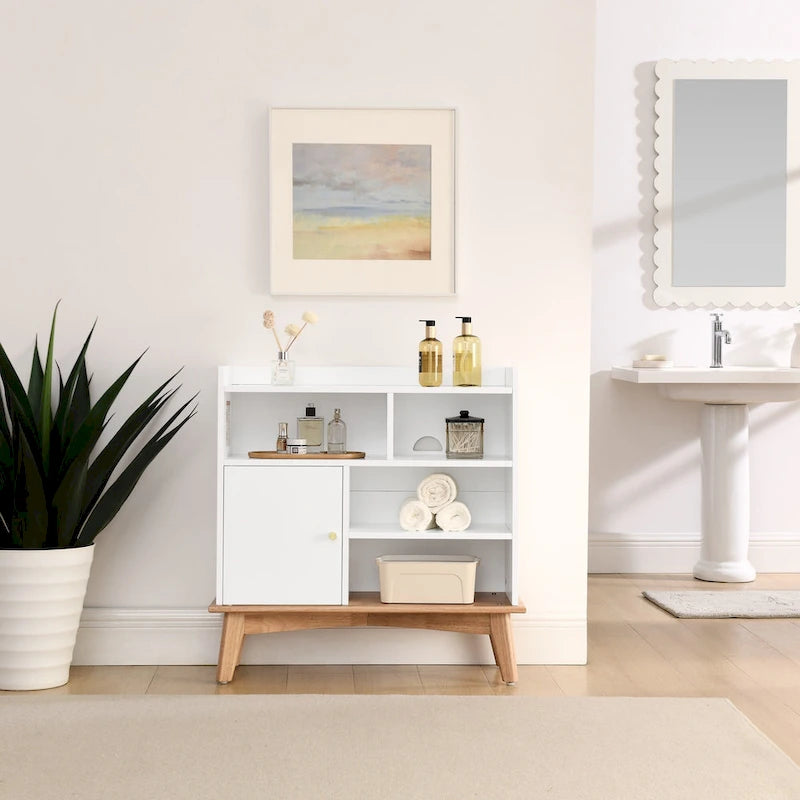Meuble de rangement Color-Block, pieds en bois massif, 5 étagères, montage simple