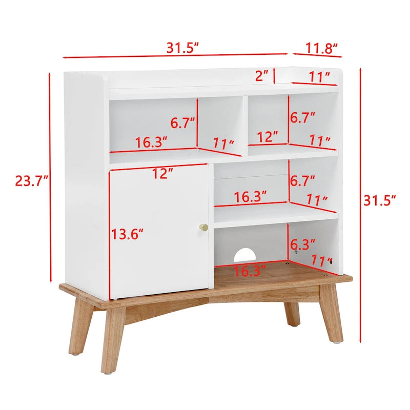 Meuble de rangement Color-Block, pieds en bois massif, 5 étagères, montage simple