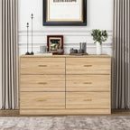 Commode 6 tiroirs naturelle avec poignées dorées, style moderne, simple
