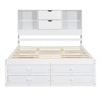 Lit plateforme King Size avec tête de lit de rangement et 8 tiroirs